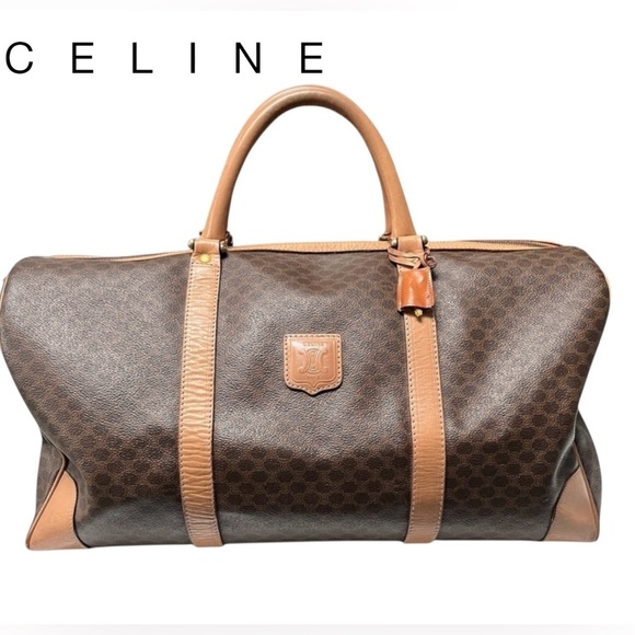 CELINE Vintage Macadam Canvas Travel Duffle Leather Trim and Clochette - Picture 1 of 15